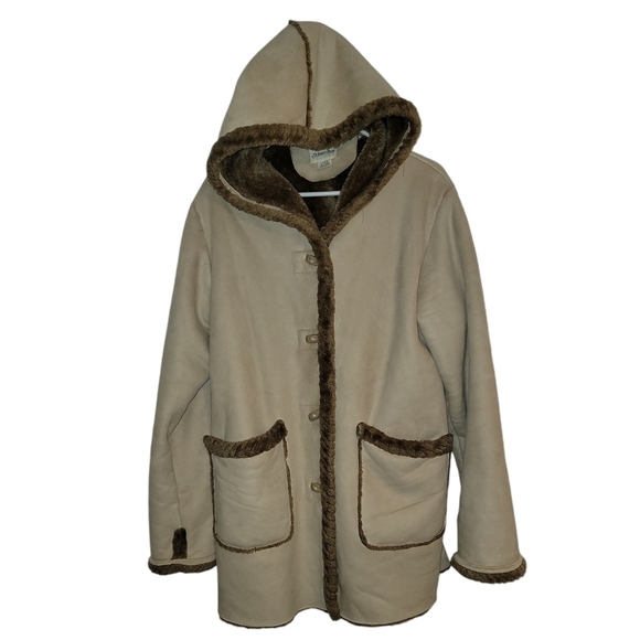 St. John's Bay size large tan heavy suede winter coat with button closure & hood - Picture 8 of 8